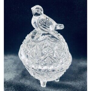 Etched Hofbauer Byrdes Crystal Footed Egg Trinket Dish